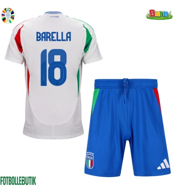 Italien Nicolo Barella #18 Bortaställ Barn EM 2024 Kortärmad (+ Korta byxor)